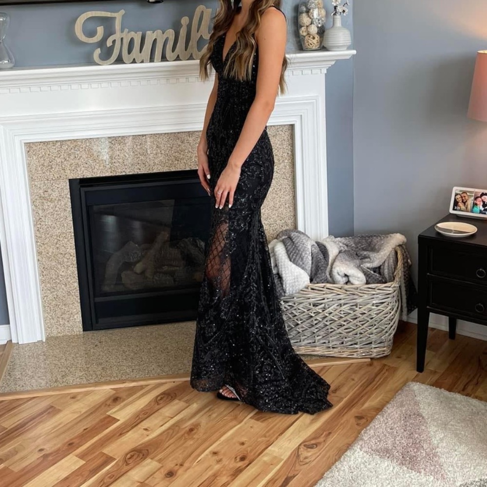 Stunning black lace and sequins prom dress